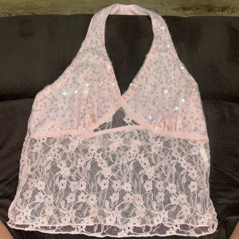 pink sequined halter top